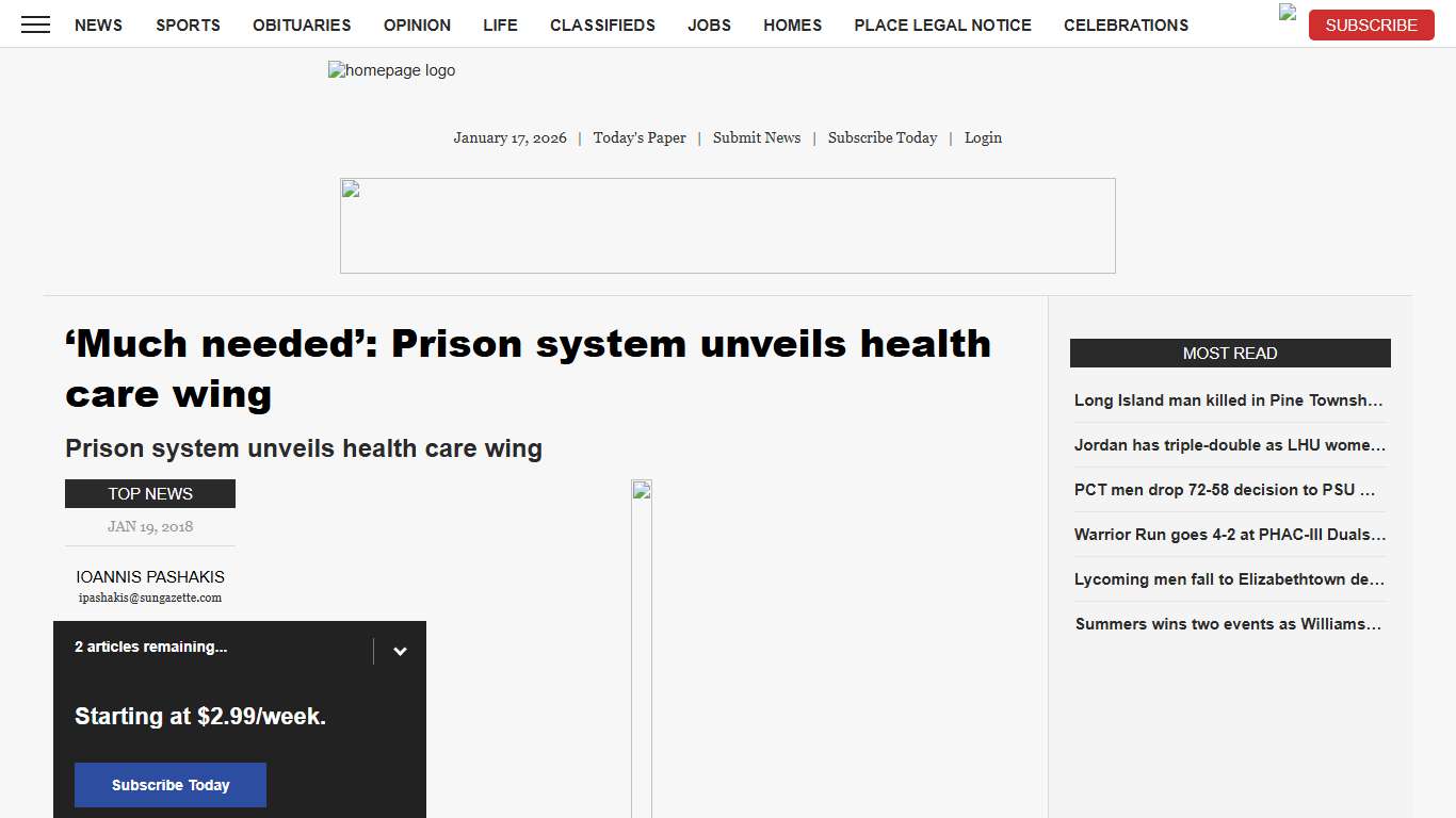 ‘Much needed’: Prison system unveils health care wing | News, Sports, Jobs - Williamsport Sun-Gazette
